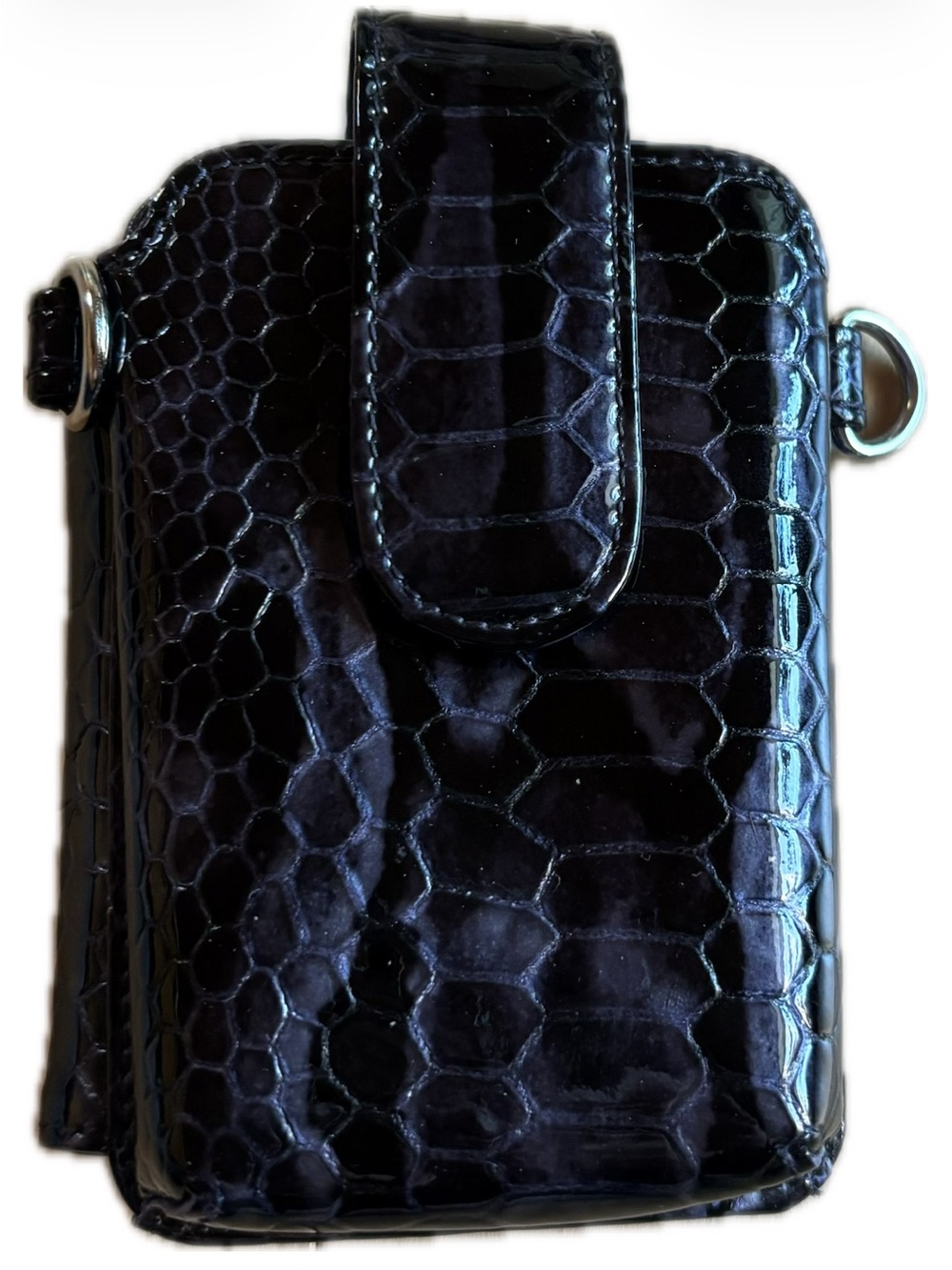Danier Purple Croc-Embossed Leather Phone Case with Strap Loop